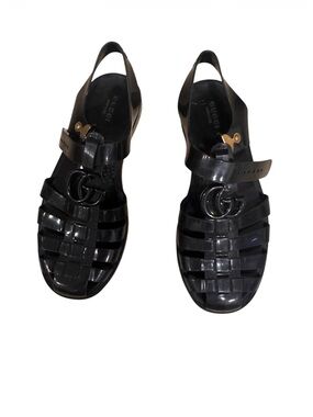 Gucci Black Jelly Interwoven Logo Slingback Sandals